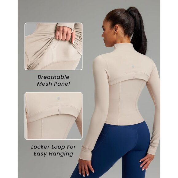 Brand New Women Almond Polyamide Zip Up BBL Fit Workout Yoga Jacket Long Sleeve - Picture 3 of 8